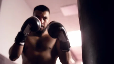 Fighter is practicing in boxing gym, Thai boxing, Martial arts Stock Footage 112056247