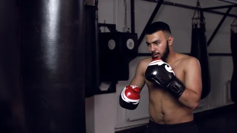 Fighter is practicing in boxing gym, Thai boxing, Martial arts Stock Footage 112057017