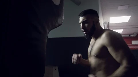 Fighter is practicing in boxing gym, Thai boxing, Martial arts Stock Footage 112058109