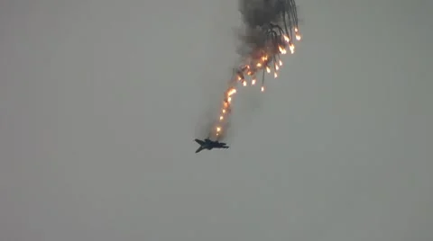 Fighter Produces Lights In The Sky Stock Footage 8564322