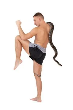 Fighter with python snake 写真素材