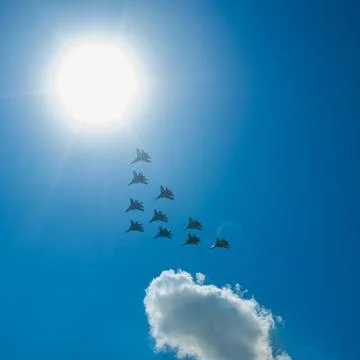 Fighter Squadron on parade in Moscow Stock Photos