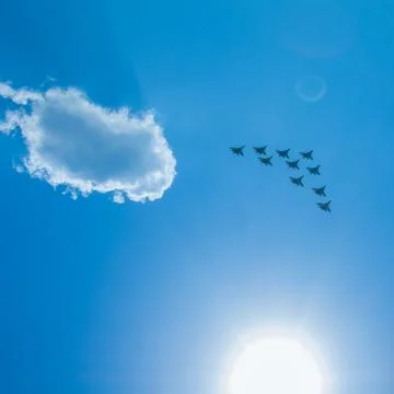 Fighter Squadron on parade in Moscow Stock Photos