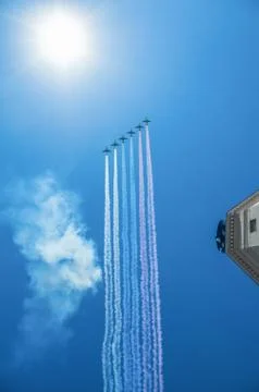 Fighter Squadron on parade in Moscow Stock Photos