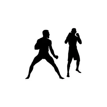 Fighter stance silhouette in an intense combat fight, martial arts pose Illustrazione stock