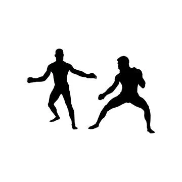 Fighter stance silhouette in an intense combat fight, martial arts pose Illustrazione stock