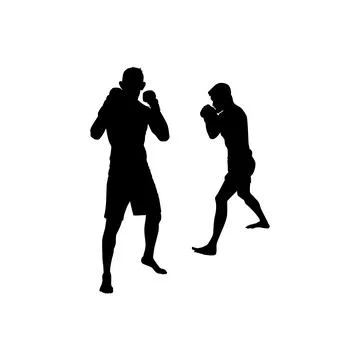 Fighter stance silhouette in an intense combat fight, martial arts pose Illustrazione stock