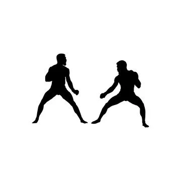 Fighter stance silhouette in an intense combat fight, martial arts pose Illustrazione stock
