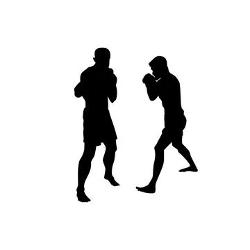 Fighter stance silhouette in an intense combat fight, martial arts pose Illustrazione stock