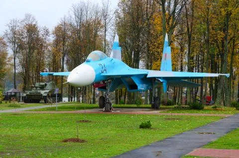 Fighter Su-27 in Park of Three Heroes, Senno, Belarus Stock Photos