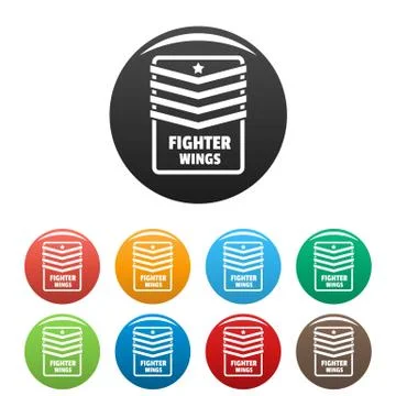 Fighter troop wings icons set color Stock Illustration