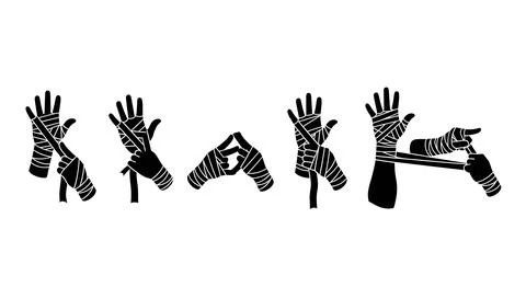 Fighter Wrapping Hands Preparation Silhouettes Stock Illustration