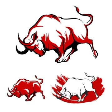 Fighting Bull Emblem Set Stock Illustration