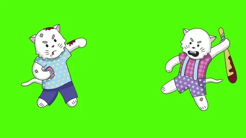 Fighting cats. Green background. Cute. Stock Footage 202154562