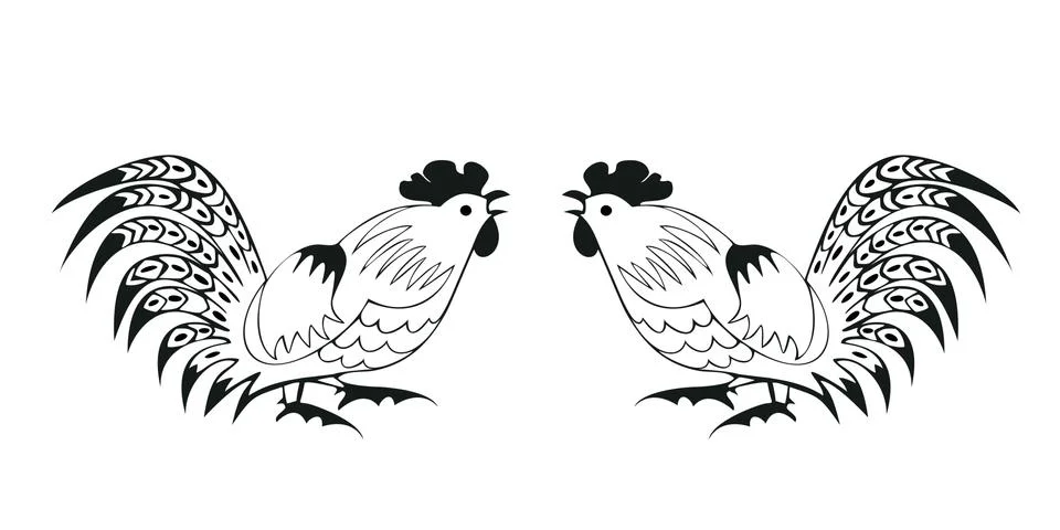 Fighting cocks on a white background Stock Illustration