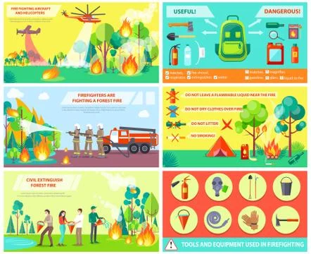 Fighting with Fire in Forest and Rules Collage Stock Illustration