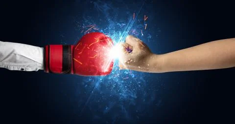 Fighting hands with different elements concept Foto stock