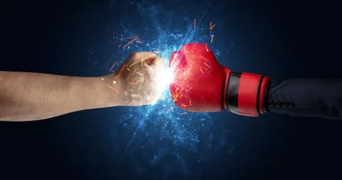 Fighting hands with different elements concept Stock Photos