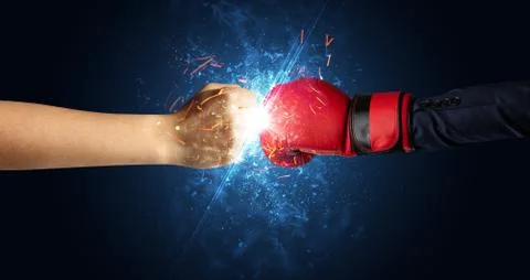 Fighting hands with different elements concept Foto stock