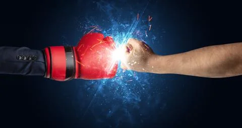 Fighting hands with different elements concept Foto stock