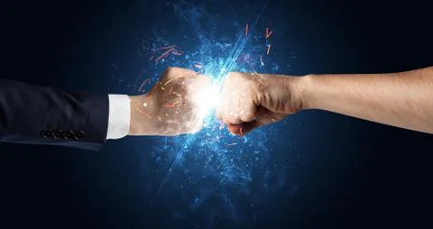 Fighting hands with different elements concept Foto stock