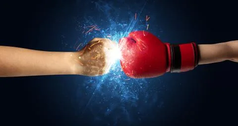 Fighting hands with different elements concept Foto stock