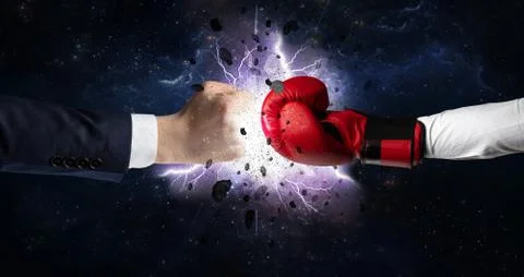 Fighting hands with storm explosion Stock Photos
