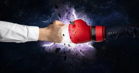 Fighting hands with storm explosion Stock Photos