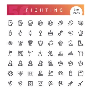 Fighting Line Icons Set Stock Illustration
