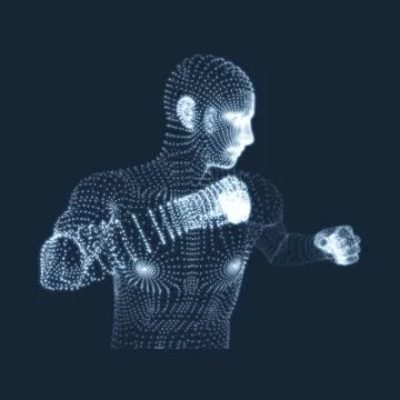 Fighting Man. 3D Model of Man. Human Body Model. Stock Illustration