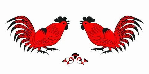 Fighting of red roosters on a white background Stock Illustration