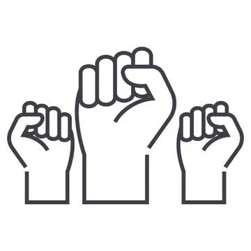 Fighting for rights,freedom vector line icon, sign, illustration on white bac Stock Illustration