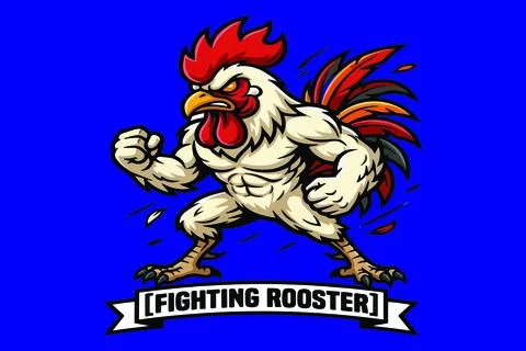 Fighting rooster illustration with red comb on blue background イラスト素材