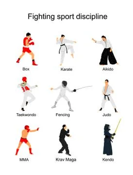 Fighting sport discipline collection vector illustration isolated on white Stock-Illustration