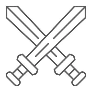 Fighting thin line icon, game and play, crossed swords sign, vector graphics, a Stock Illustration