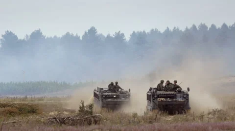 Fighting vehicles in the field Stock Footage 67255832