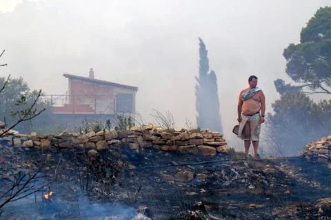 Fighting with the wildfire Stock Photos