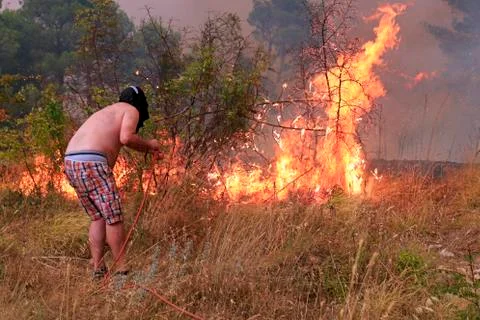 Fighting with the wildfire Stock Photos