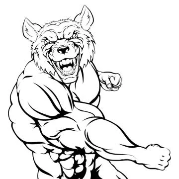 Fighting wolf mascot Stock Illustration