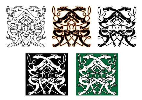 Fighting wolves celtic pattern ornament Stock Illustration