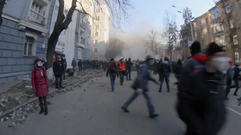 Fights between rebels and police Stock Footage 171801412