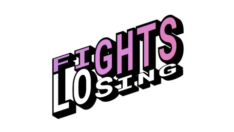 FIGHTS vs LOSING, 3D Text Animation in Isometric View with Opposite Word Motion Stock Footage 314263468
