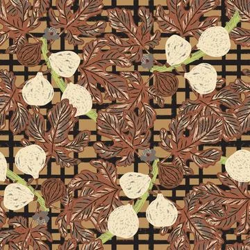 Figs on branches. Modern illustration in retro style with sketch elements. Se Stock Illustration