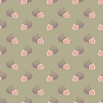 Figs fruit seamless pattern on green background 스톡 일러스트