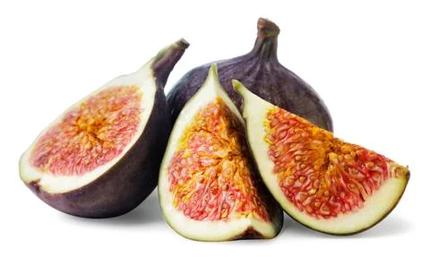 Figs, half and slices close-up on a white background. Isolated Stock Photos
