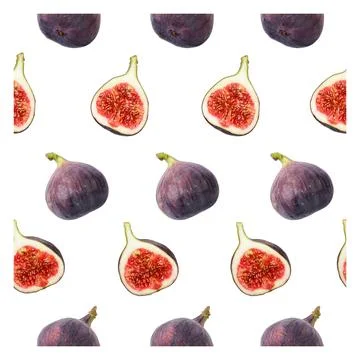 Figs pattern, whole and half on a white background cut out. Isolated Stock Photos