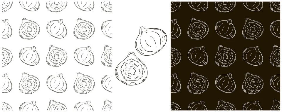 Figs. Seamless pattern for kitchen or shop. Monochrome Set in hand draw style Stock Illustration