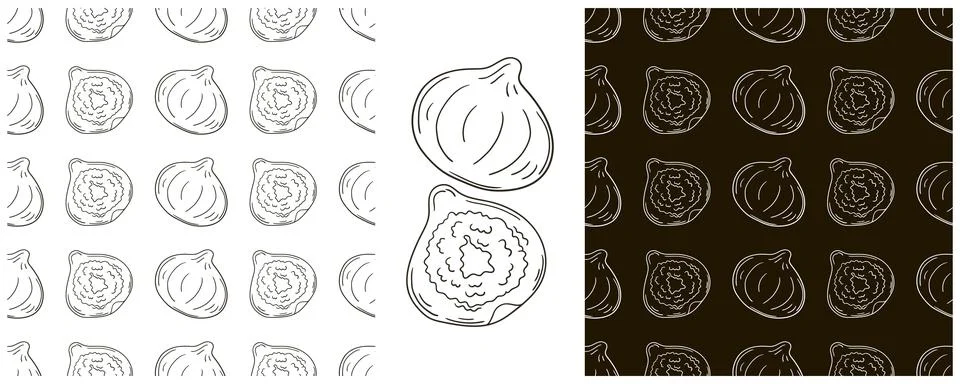 Figs. Seamless pattern for kitchen, restaurant or shop. Monochrome Set in han Illustrazione stock