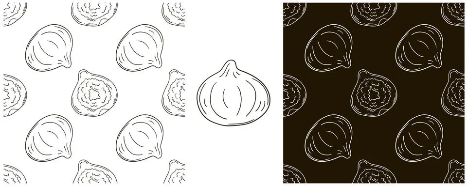 Figs. Seamless pattern for kitchen, restaurant or shop. Set in hand draw styl Stock Illustration
