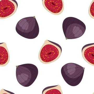 Figs seamless pattern, whole and half fruits, stock vector illustration. Illustrazione stock